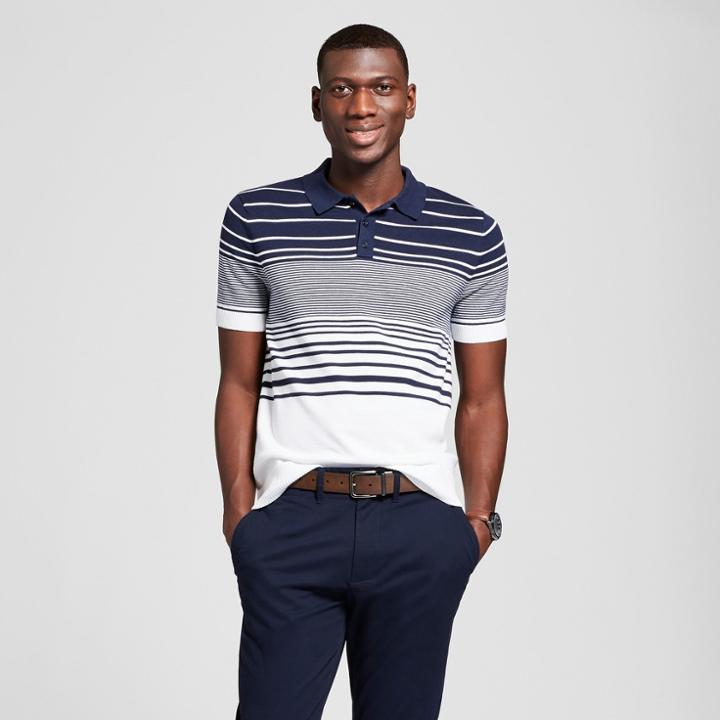 Men's Striped Short Sleeve Sweater Polo Shirt - Goodfellow & Co Xavier Navy