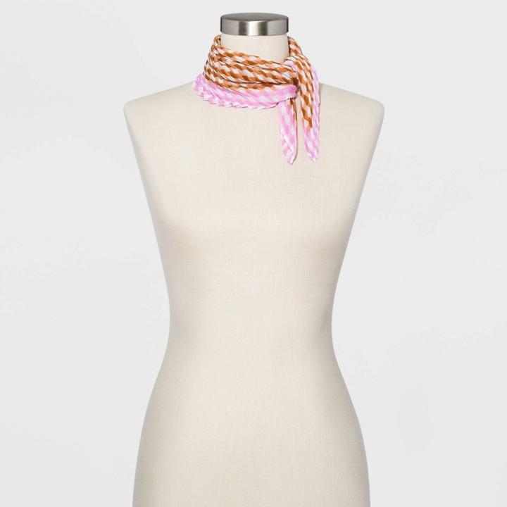 Women's Pleated Gingham Chiffon Neckerchief - A New Day Brown / Purple