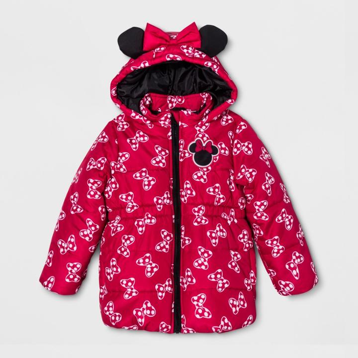 Disney Girls' Minnie Mouse Puffer Jacket - Red