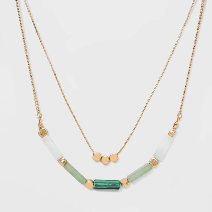 Semi-precious Stones With Malachite Aventurine Jade Necklaces - Universal Thread Green, Women's