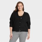 Women's Plus Size Fine Gauge Ribbed Cardigan - A New Day Black