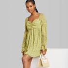 Women's Balloon Long Sleeve Smocked Babydoll Dress - Wild Fable Green Floral Xxs