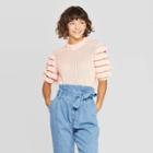 Women's Tiered Ruffle Elbow Sleeve Crewneck Pullover Sweater - Who What Wear Peach (pink)