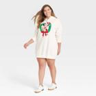 Women's Betty Boop Plus Size Holiday Long Sleeve Hooded Graphic Sweatshirt Dress - Off-white