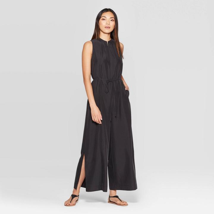 Target Women's Sleeveless Pleated Neck Collared Wide Leg Ankle Length Jumpsuit - Prologue Black