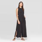 Target Women's Sleeveless Pleated Neck Collared Wide Leg Ankle Length Jumpsuit - Prologue Black