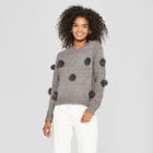 Women's Long Sleeve Faux Fur Detail Crew Neck Cropped Sweater - Cliche Gray