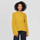 Women's Long Sleeve Crewneck Chevron Stitch Pullover Sweater - A New Day Gold