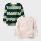 Toddler Boys' 2pk Long Sleeve Tie-dye Jersey Knit Crewneck T-shirt - Cat & Jack Olive Green
