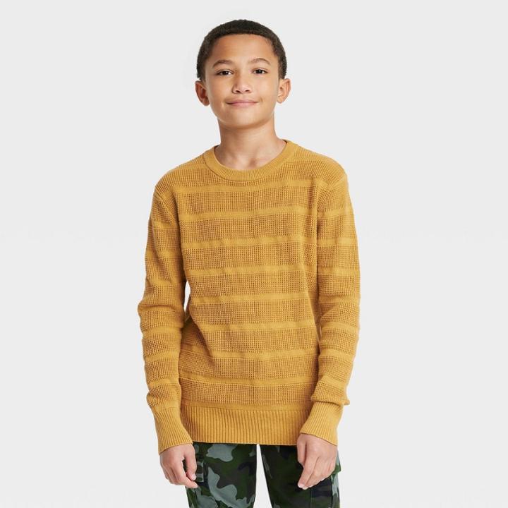 Boys' Textured Striped Crew Neck Sweater - Cat & Jack Mustard Yellow
