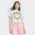 Jerry Leigh Women's Smiley Face Short Sleeve Graphic Boyfriend T-shirt - Light Blue Tie-dye