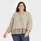 Women's Plus Size Floral Print 3/4 Sleeve Top - Knox Rose Ivory