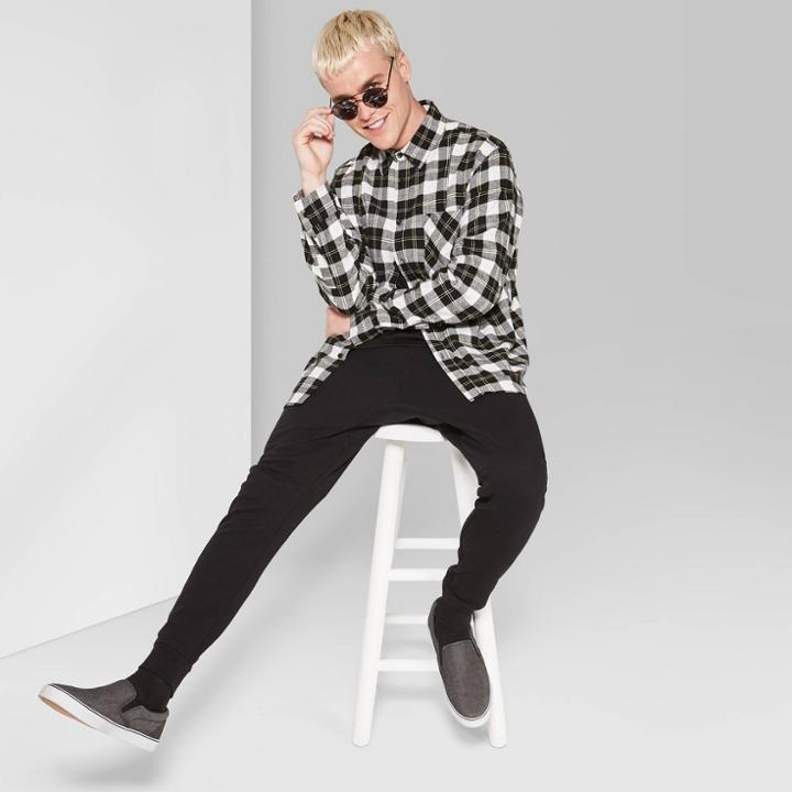 Men's Checkered Standard Fit Flannel Button-down Shirt - Original Use Black Tie M,