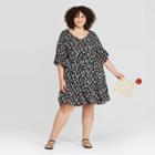 Target Women's Plus Size Floral Print Short Sleeve V-neck Tiered Babydoll Dress - Universal Thread Black