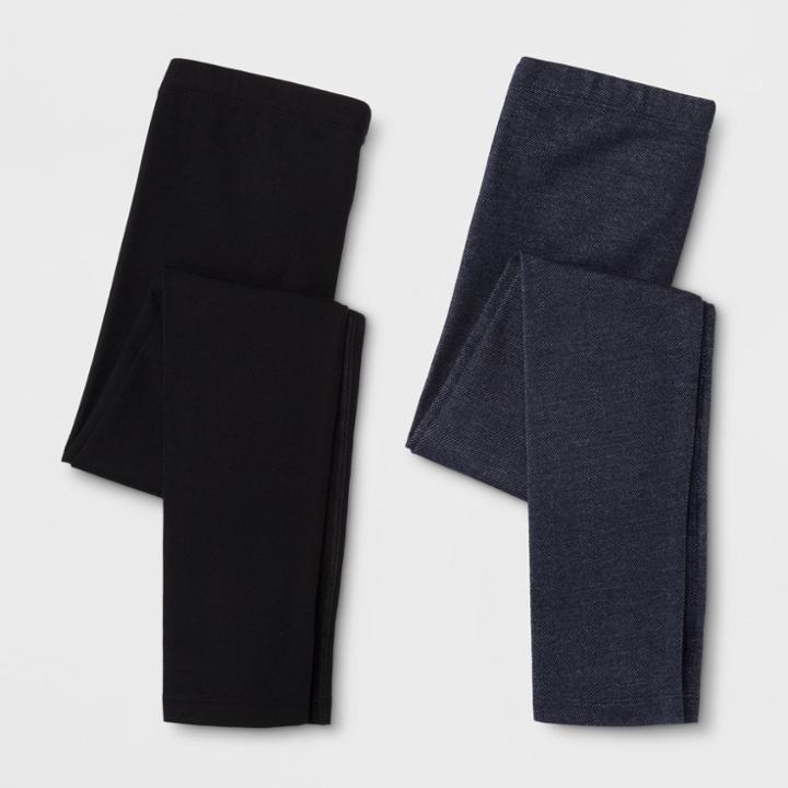Girls' Adaptive 2pk Leggings - Cat & Jack Black/faux Denim S, Size: