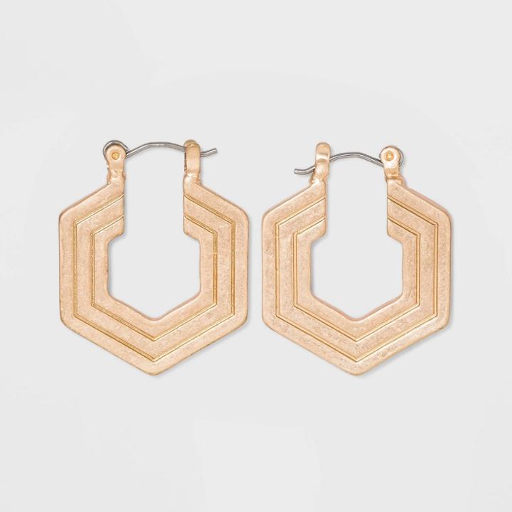Hexagon Engraved Lines Hoop Earrings - Universal Thread Gold, Women's