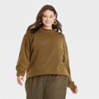 Women's Plus Size Slouchy Mock Turtleneck Pullover Sweater - A New Day Olive Heather 1x, Green Green