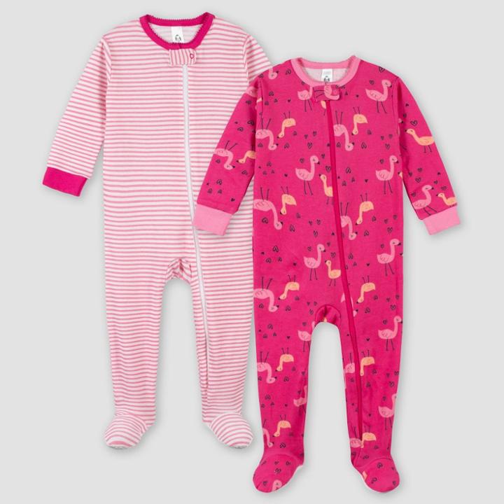 Gerber Girls' 2pk Snug Fit Footed Pajama - Pink