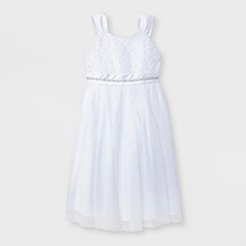 Mia & Mimi Girls' Sleeveless Soutache Dressy Dress - White