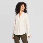 Women's Striped Long Sleeve Collared Woven Top - A New Day Gray