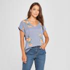 Women's Short Sleeve Striped Print Woven T-shirt - Lux Ii - Navy