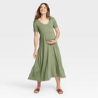 The Nines By Hatch Shirred Short Sleeve Jersey Maternity Dress Olive Green