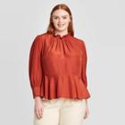 Women's Plus Size Long Sleeve Shirred Ruffle Boat Neck Blouse - Who What Wear Red 1x, Women's,