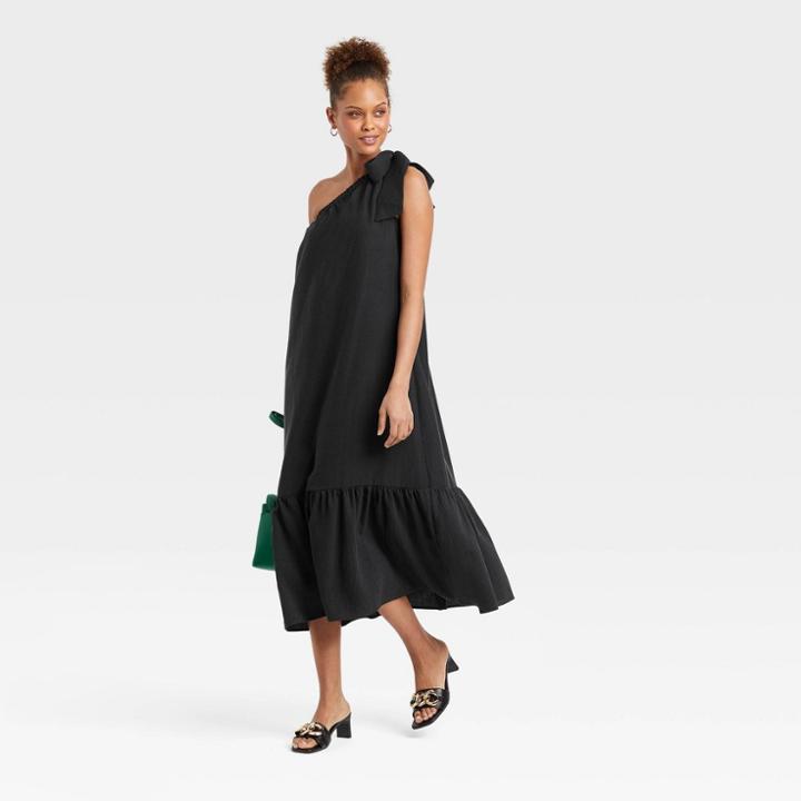 Women's One Shoulder Sleeveless Tiered Dress - A New Day Black