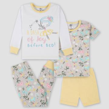 Gerber Toddler Girls' 4pc Joy Before Bed Snug Fit Pajama Set - White/yellow/gray