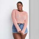 Women's Plus Size Button-front Cropped Rib-knit Cardigan - Wild Fable Blush Pink