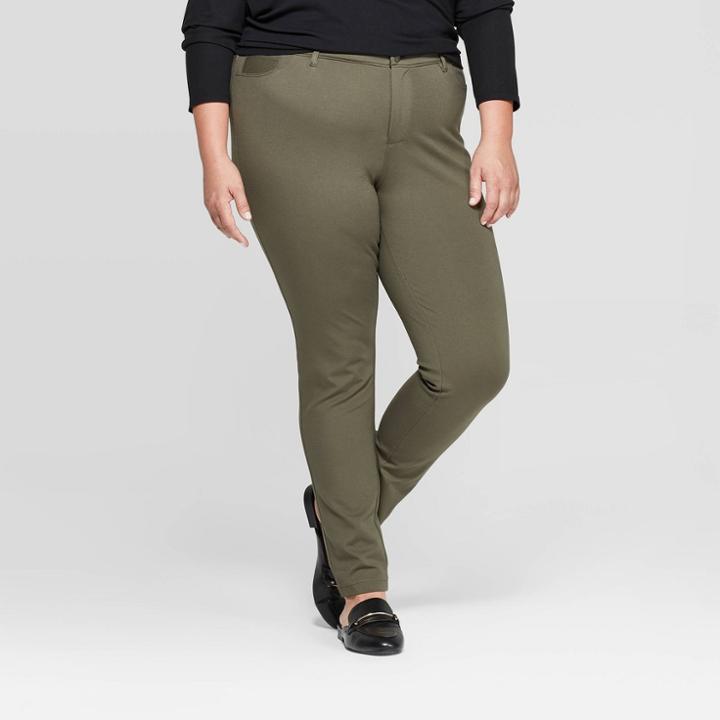 Women's Plus Size 5 Pocket Ponte Pants - Ava & Viv Olive