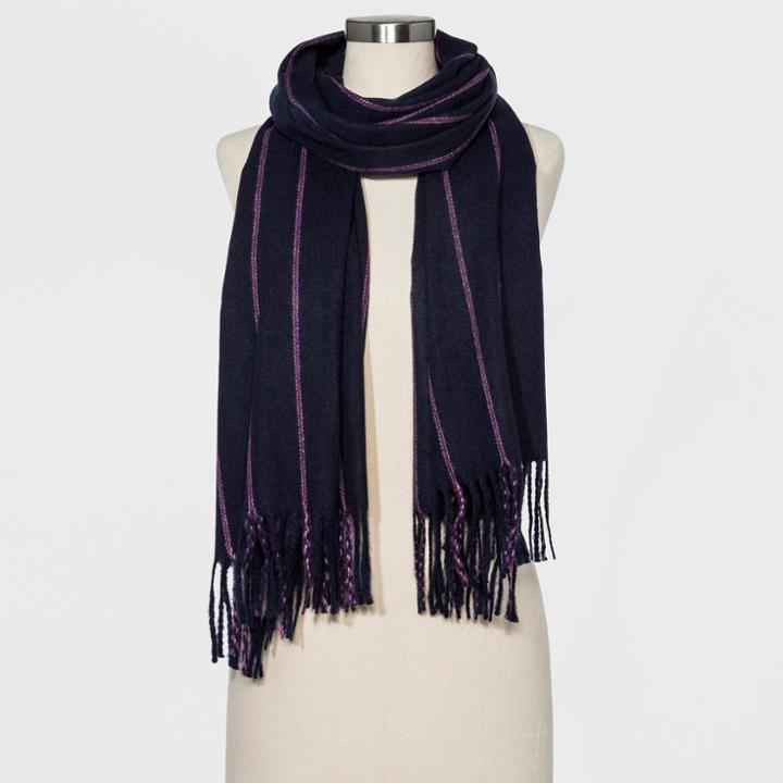 Women's Striped Oversized Blanket Scarf - A New Day Purple
