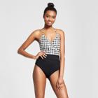 Sunn Lab Swim Women's Gingham Halter Wrap One Piece Swimsuit - Black/white Gingham