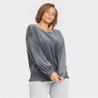 Women's Plus Size Bishop Long Sleeve Velvet Smocked Top - A New Day Gray