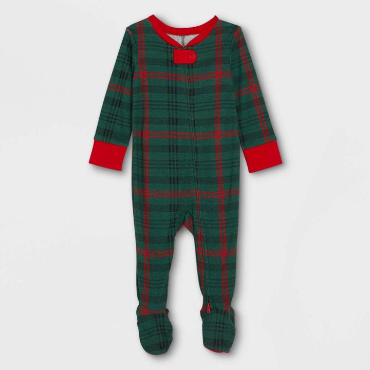Hearth & Hand With Magnolia Baby Tartan Plaid Union Suit Dark Green/red - Hearth & Hand With
