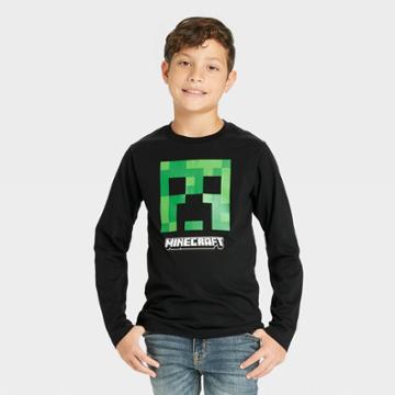 Boys' Minecraft Creeper Long Sleeve Graphic T-shirt - Black
