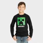 Boys' Minecraft Creeper Long Sleeve Graphic T-shirt - Black