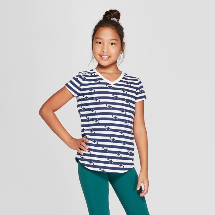 Girls' Short Sleeve Fox Stripes T-shirt - Cat & Jack Navy