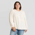 Women's Plus Size Puff Long Sleeve Button-front Blouse - Universal Thread White