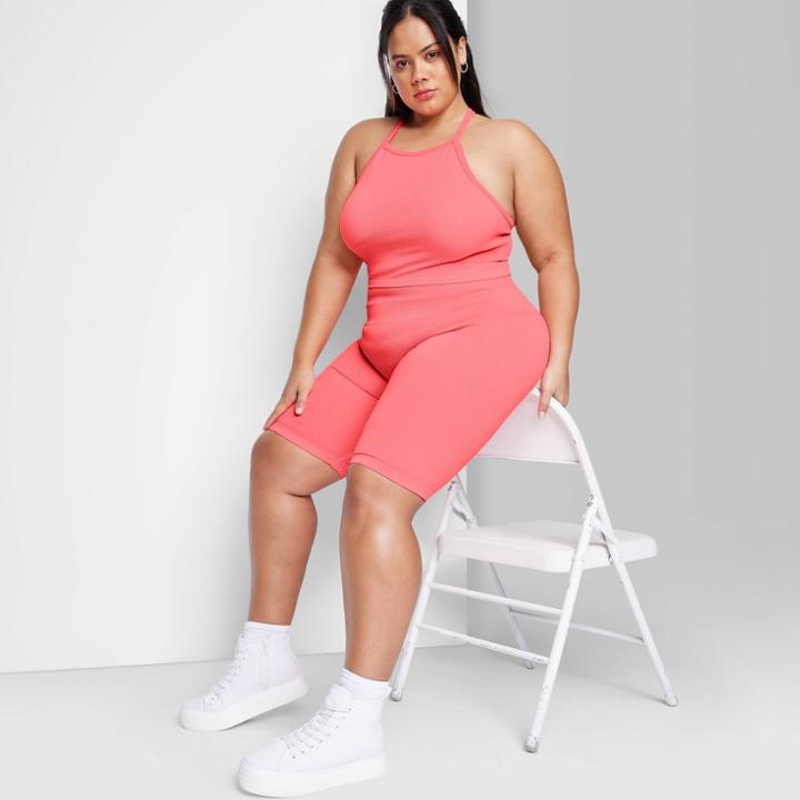 Women's Plus Size High-rise Seamless Bike Shorts - Wild Fable Vibrant Pink