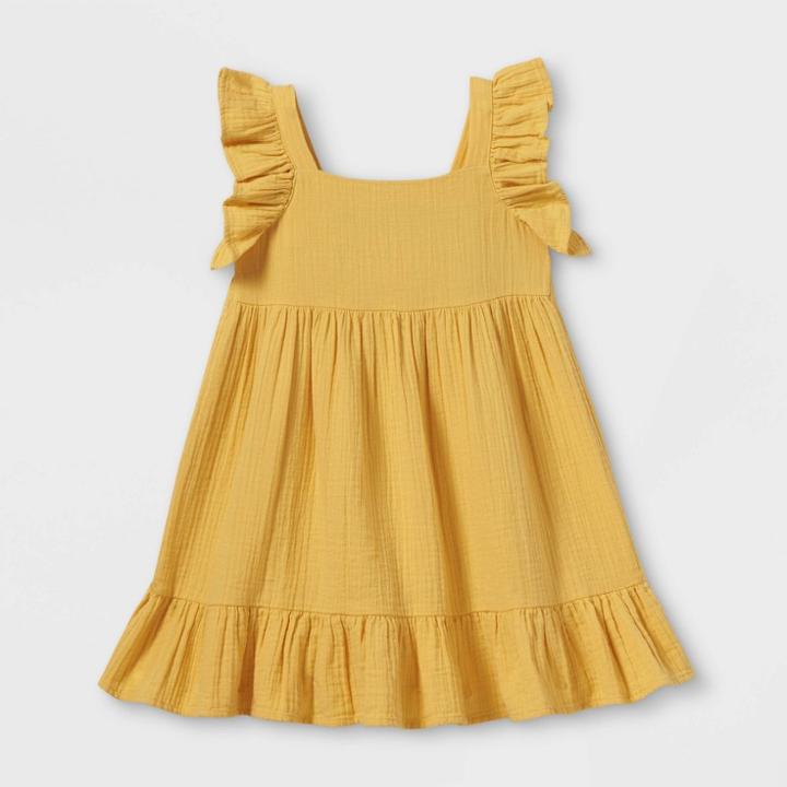 Toddler Girls' Tiered Ruffle Sleeve Dress - Cat & Jack Light Yellow