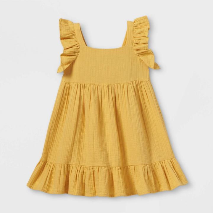Toddler Girls' Tiered Ruffle Sleeve Dress - Cat & Jack Light Yellow