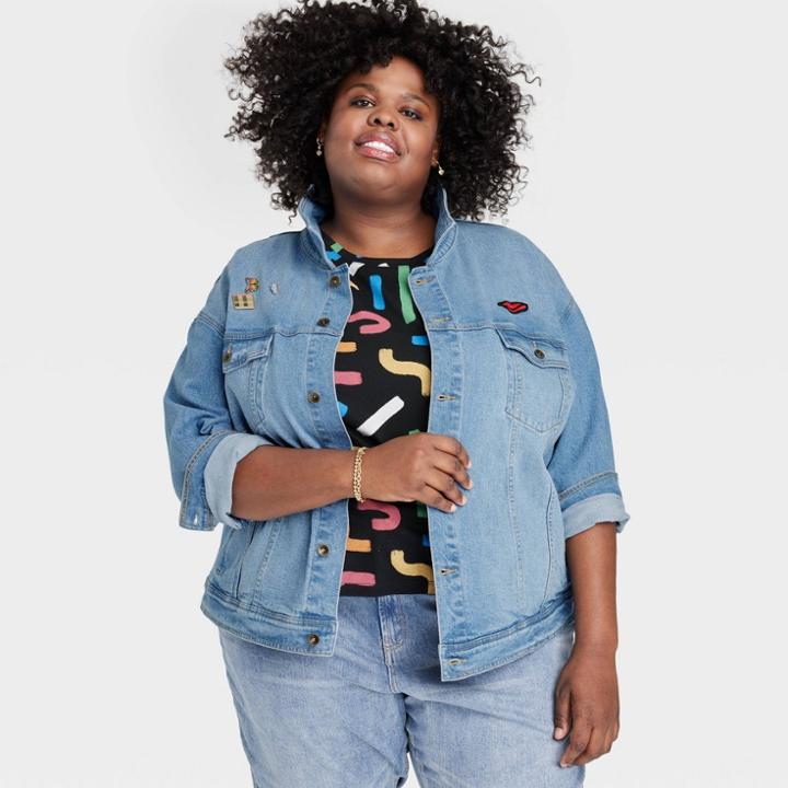 No Brand Pride Adult Plus Size Queer Artist Design New York 1969 Denim Jacket - Light Wash
