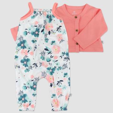 Honest Baby 2pc Organic Cotton Sleeveless Cami Romper And Cardigan Set