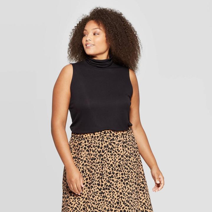Women's Plus Size Sleeveless Turtleneck Sweatshirt - A New Day Black X