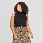 Women's Plus Size Sleeveless Turtleneck Sweatshirt - A New Day Black X