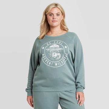 Women's Smokey Bear Plus Size Graphic Sweatshirt - Blue
