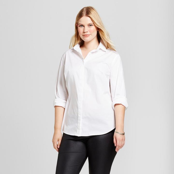Women's Plus Size Perfect Button-down - Ava & Viv White X