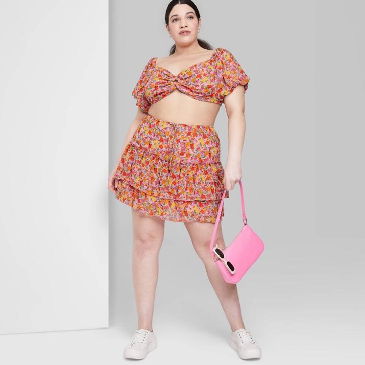 Women's Plus Size Tiered Mini Skirt - Wild Fable Pink Floral