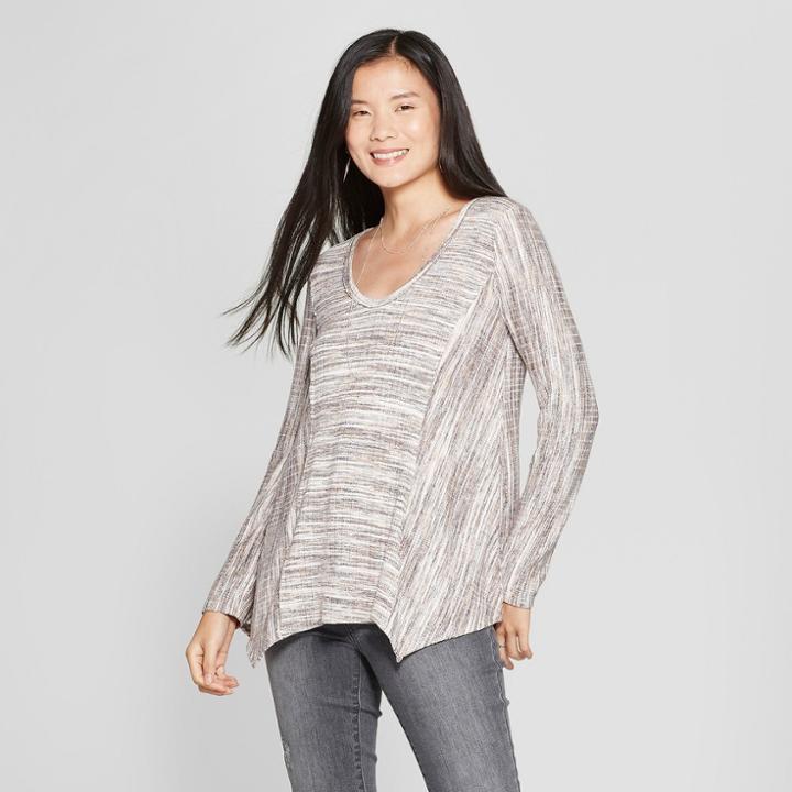 Women's Long Sleeve Spacedye Sharkbite Hem Top - Knox Rose Sand